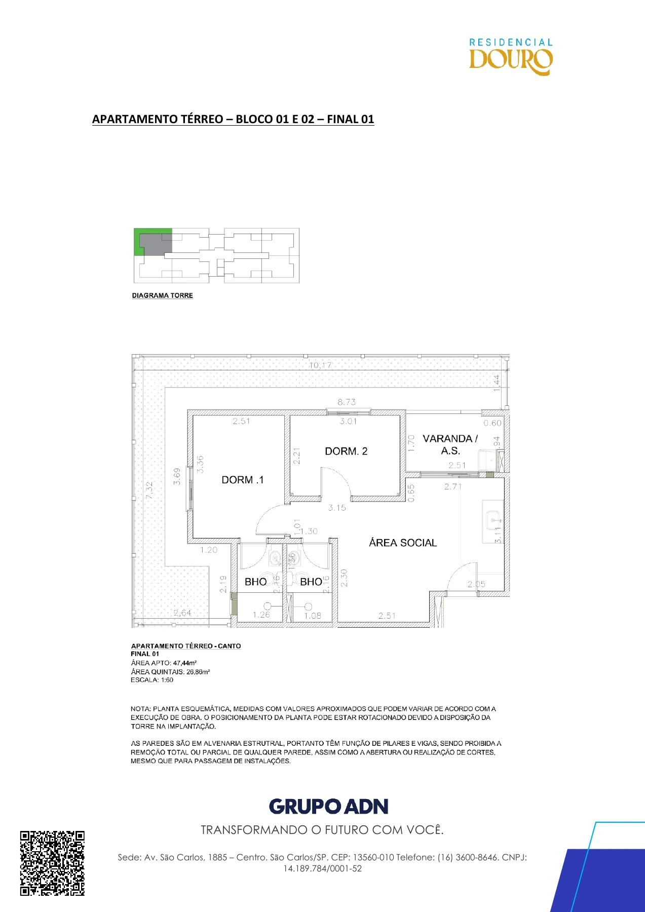 Planta técnica oficial — Planta térreo — final 1 do Residencial Douro da ADN Construtora, em Campinas