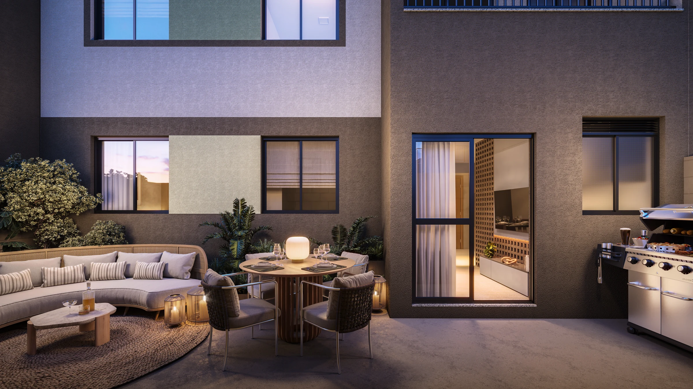 Perspectiva ilustrativa oficial — Área privativa decorada do Residencial Bonfim da MRV, em Campinas