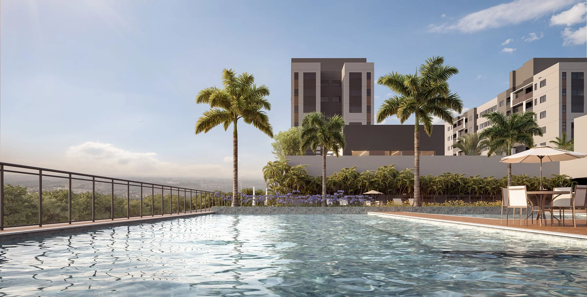 Perspectiva ilustrativa oficial — Piscina do Sensia Swiss View, da Sensia em Campinas