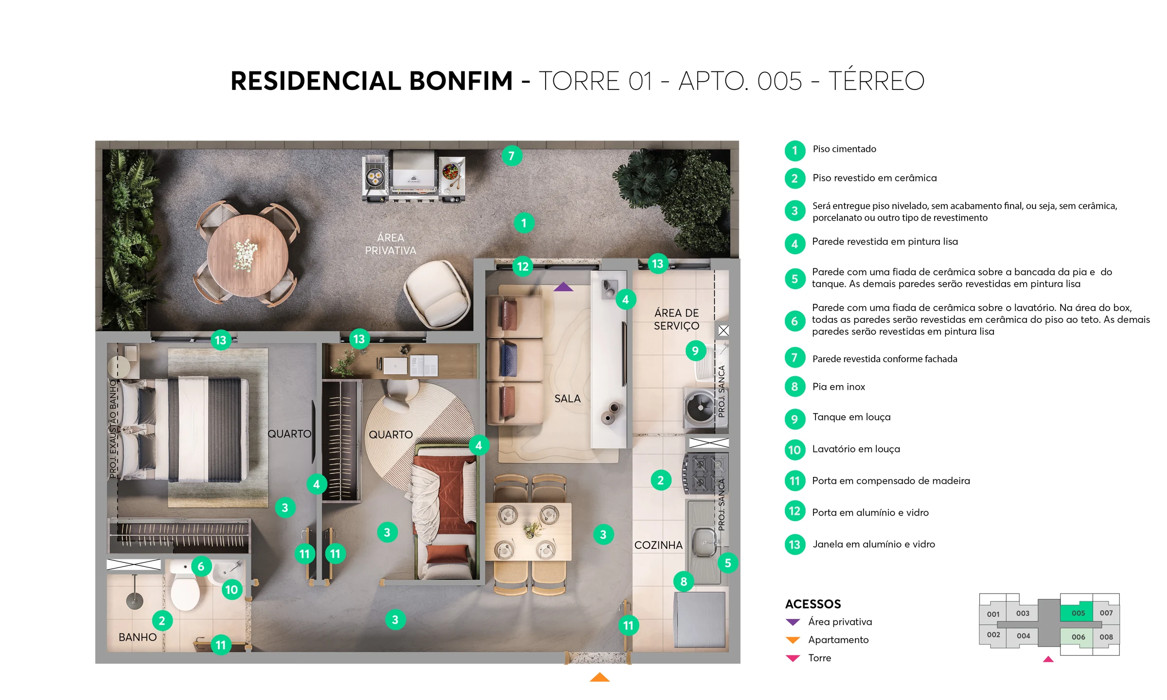 Planta oficial — Apartamento 105 com área privativa do Residencial Bonfim da MRV, em Campinas