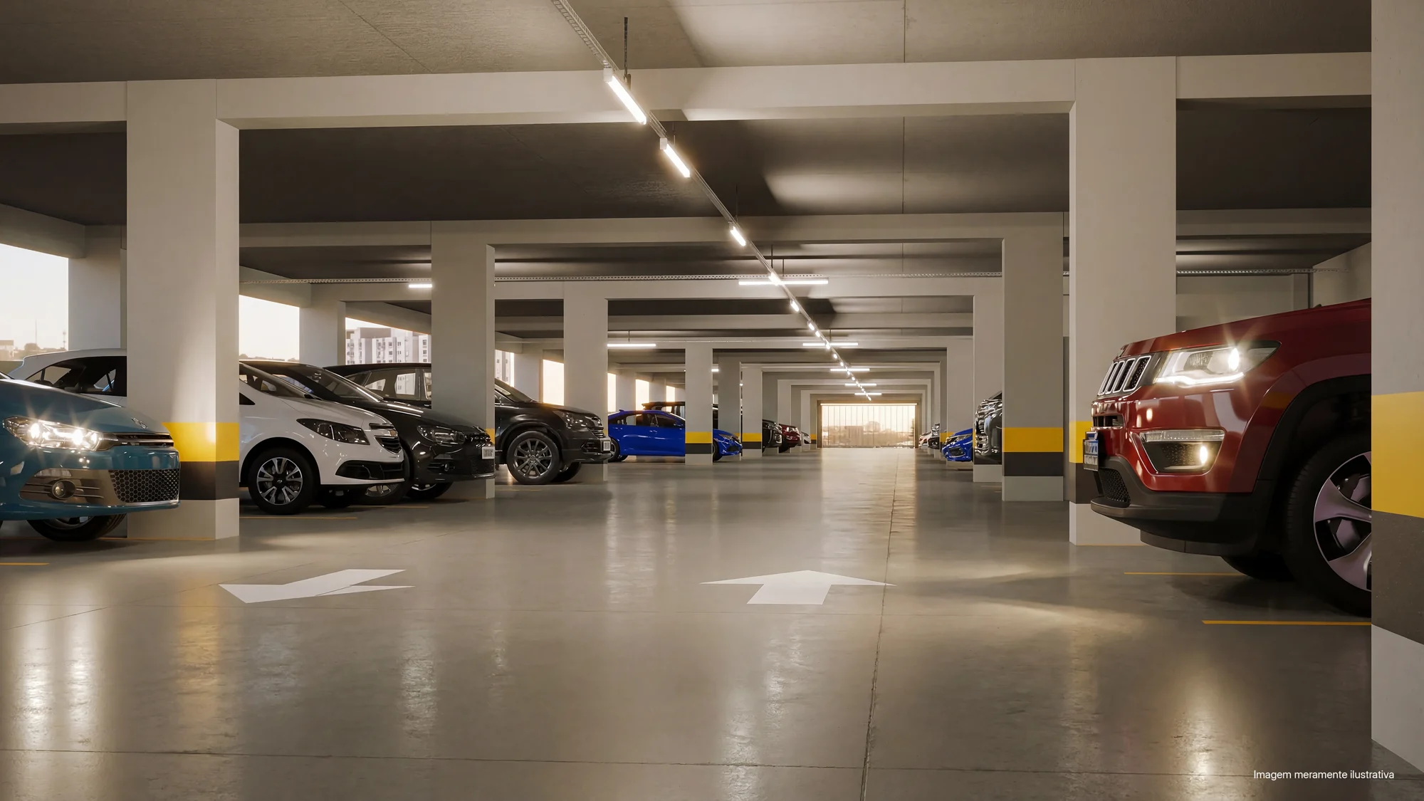 Perspectiva ilustrativa oficial — Estacionamento do Residencial Douro da ADN Construtora, em Campinas