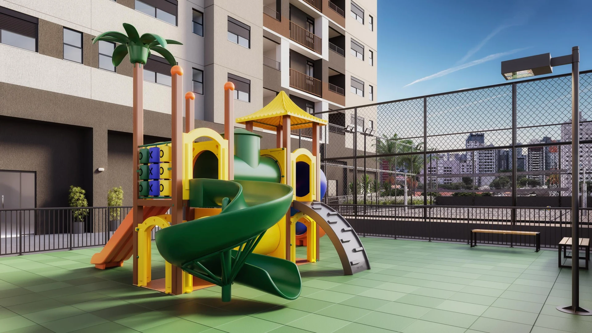 Perspectiva ilustrativa oficial — Playground do Sensia Taquaral, da Sensia em Campinas