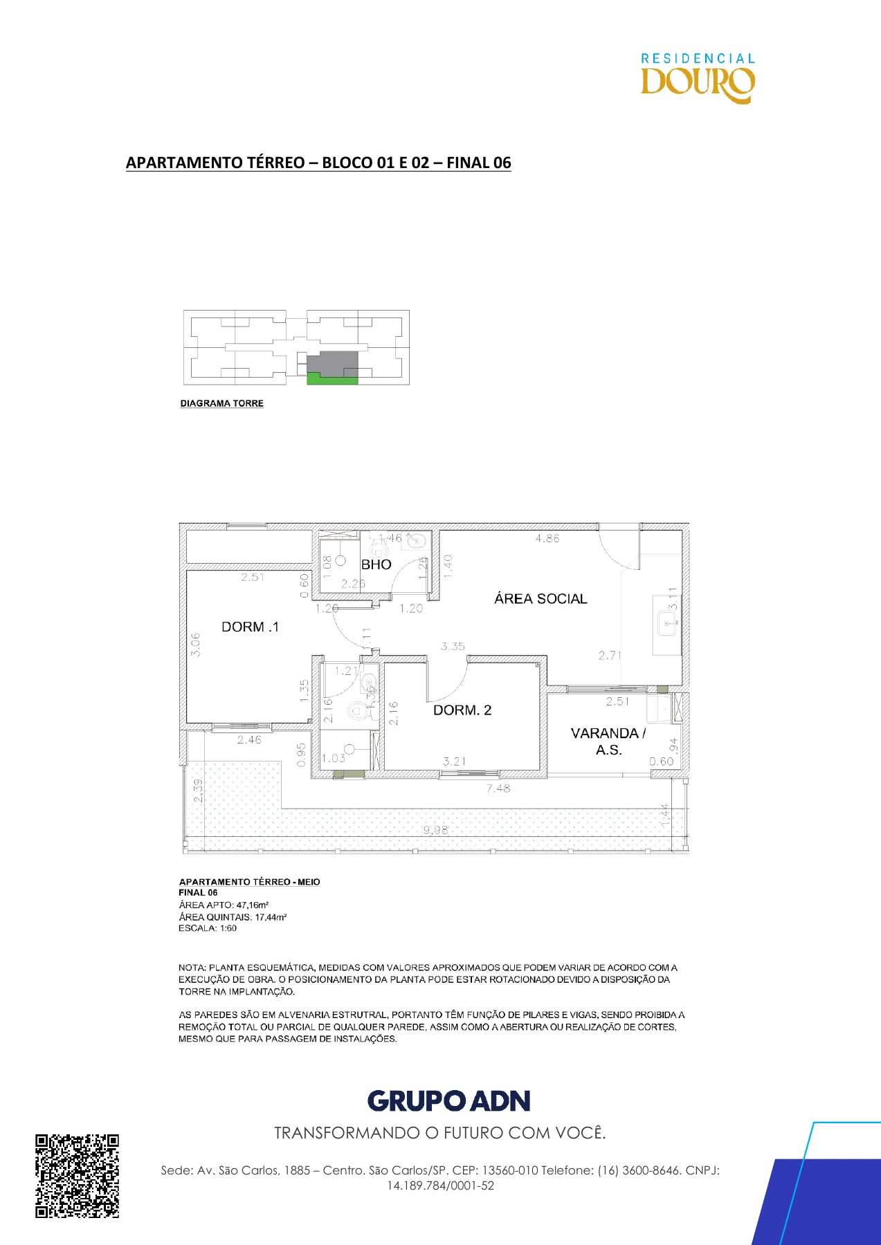 Planta técnica oficial — Planta térreo — final 6 do Residencial Douro da ADN Construtora, em Campinas