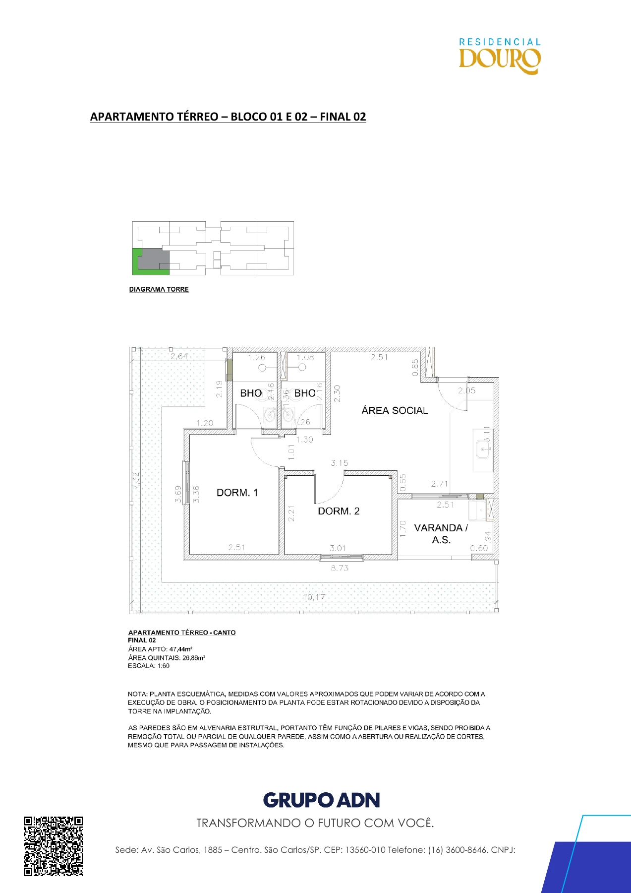 Planta técnica oficial — Planta térreo — final 2 do Residencial Douro da ADN Construtora, em Campinas