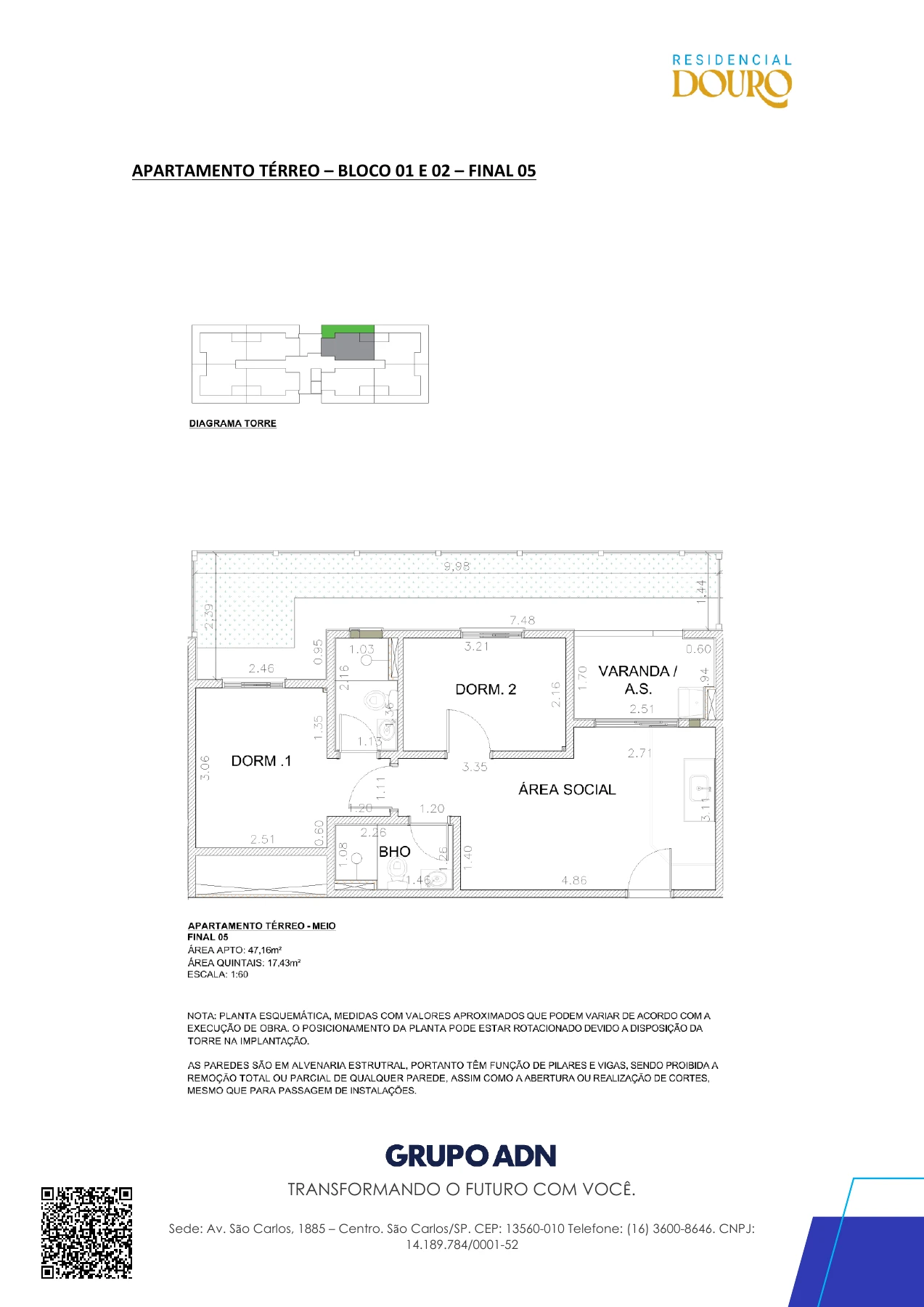 Planta técnica oficial — Planta térreo — final 5 do Residencial Douro da ADN Construtora, em Campinas