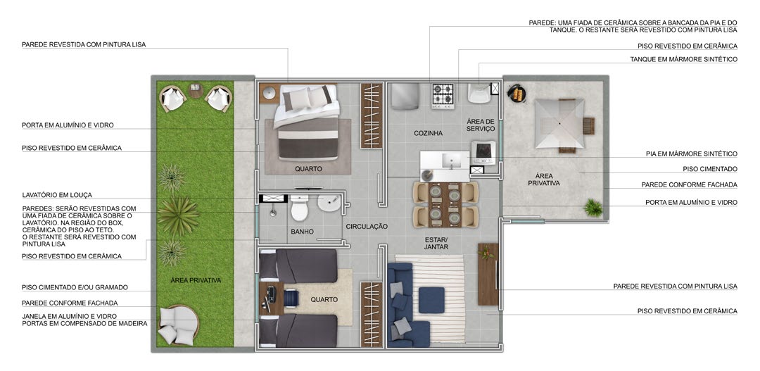 Planta Apartamento com Área Privativa (Ap. 103 – Torre 01) — Residencial Morumbi