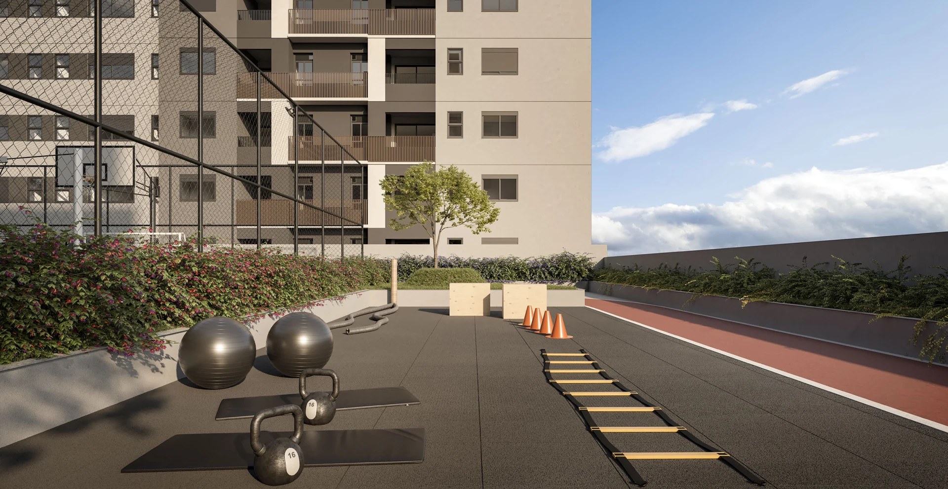 Perspectiva ilustrativa oficial — Crossfit do Sensia Swiss View, da Sensia em Campinas
