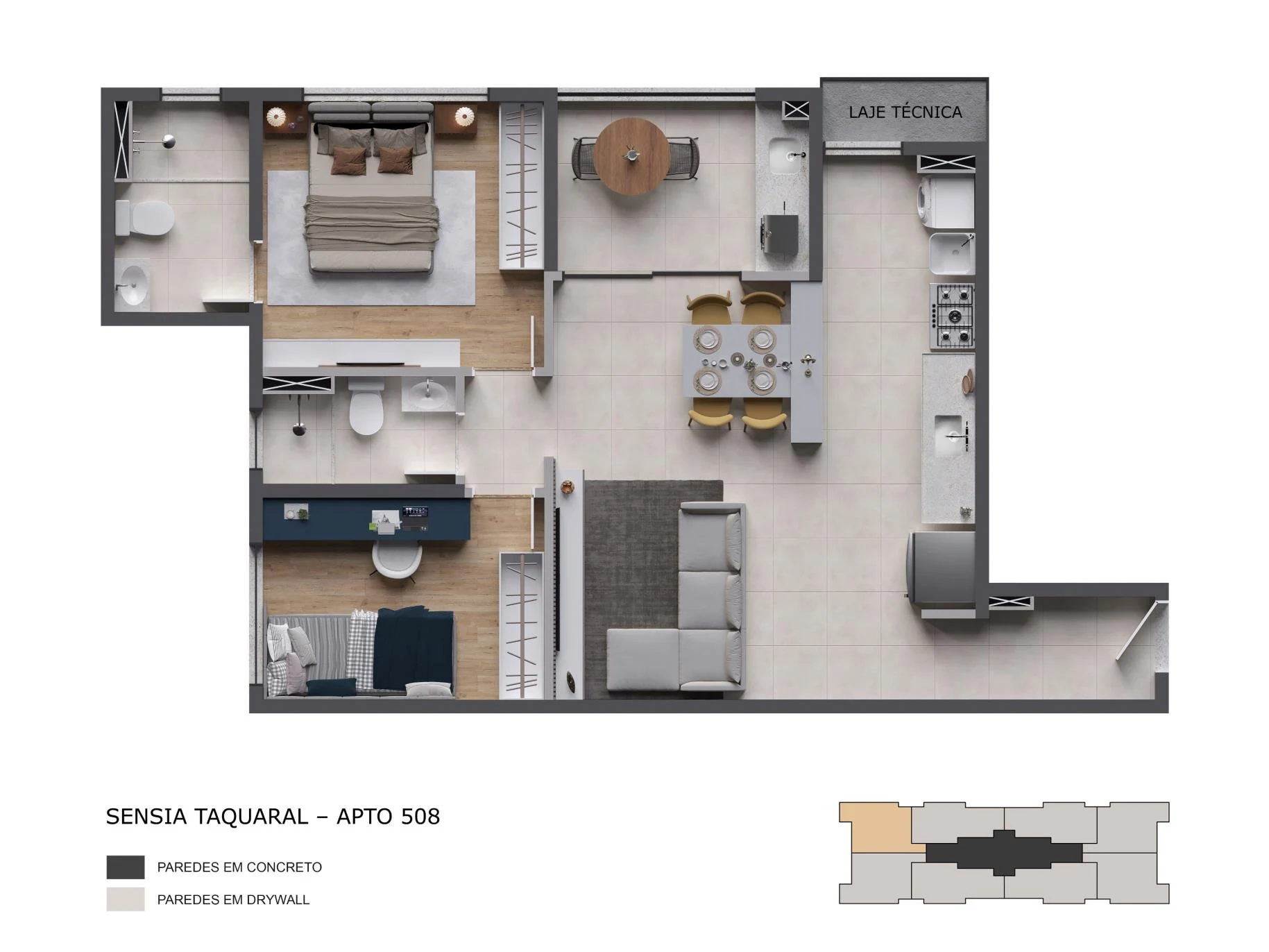 Material técnico oficial — Planta ponta — 63,22 m² do Sensia Taquaral, da Sensia em Campinas