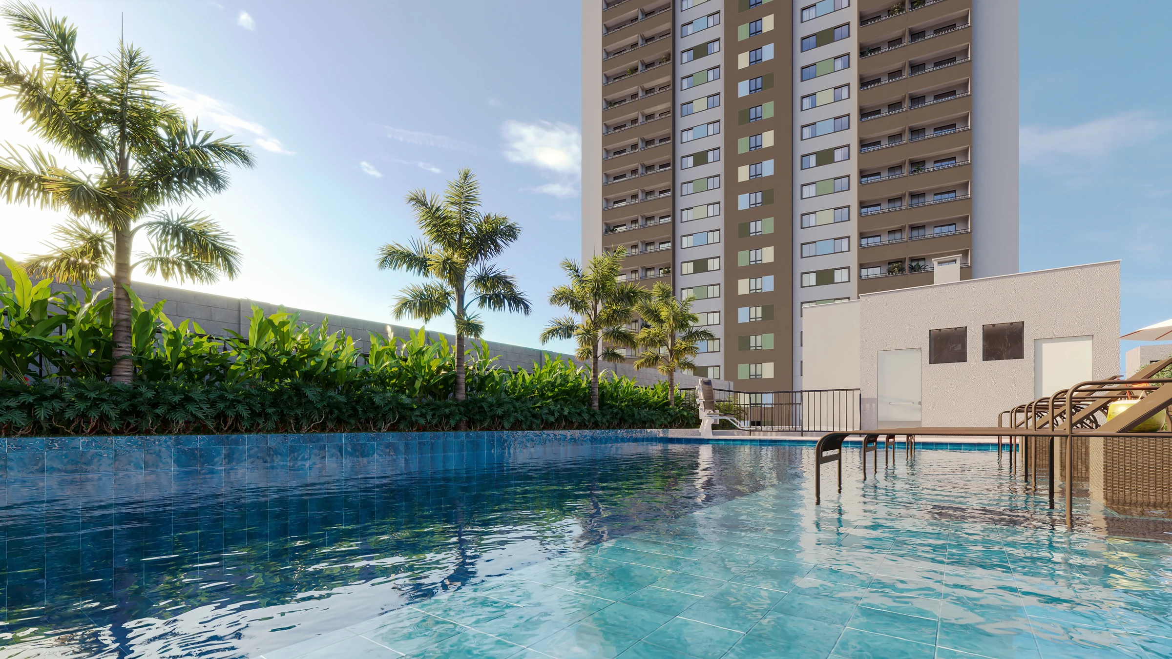 Perspectiva ilustrativa oficial — Piscinas do Residencial Bonfim da MRV, em Campinas