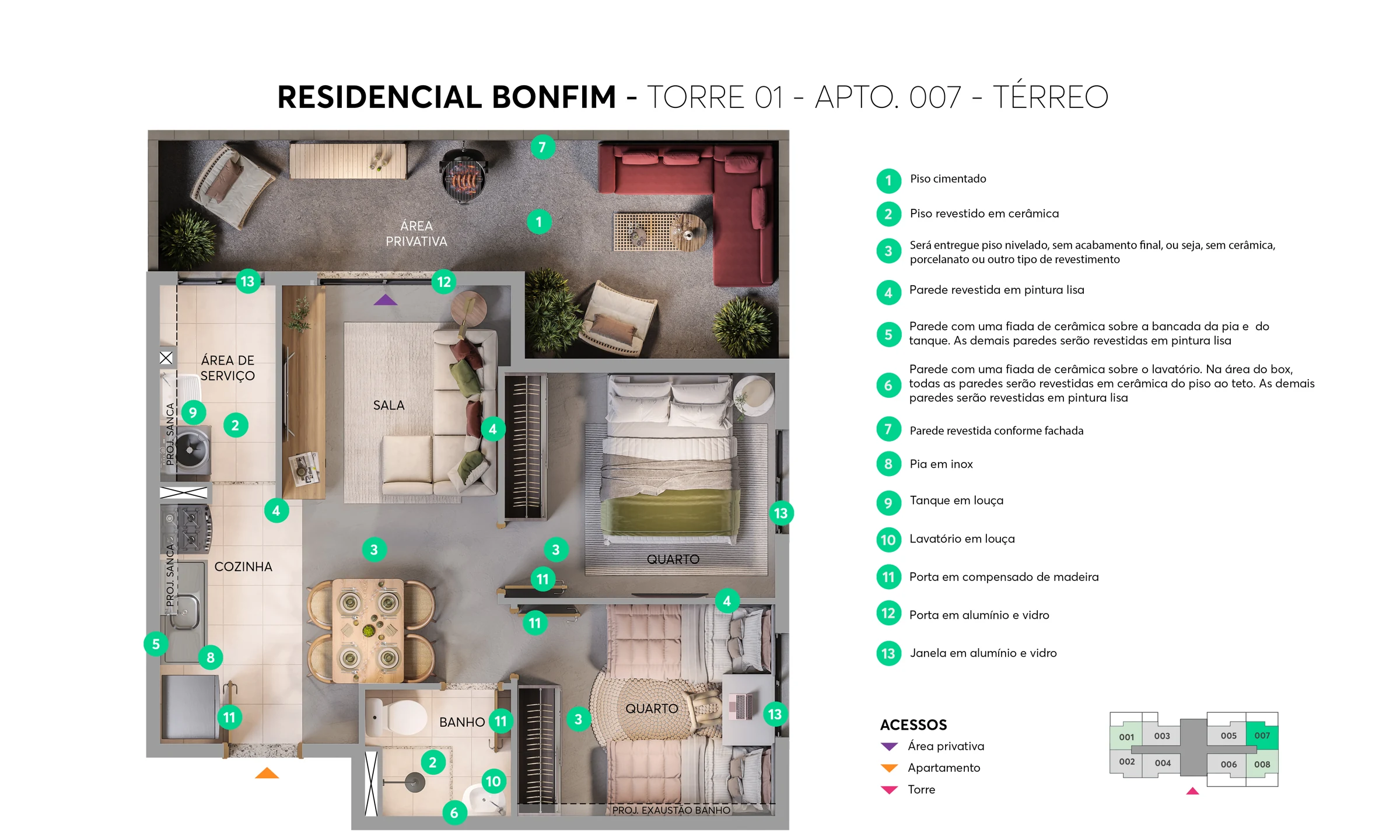 Planta oficial — Apartamento 107 com área privativa do Residencial Bonfim da MRV, em Campinas