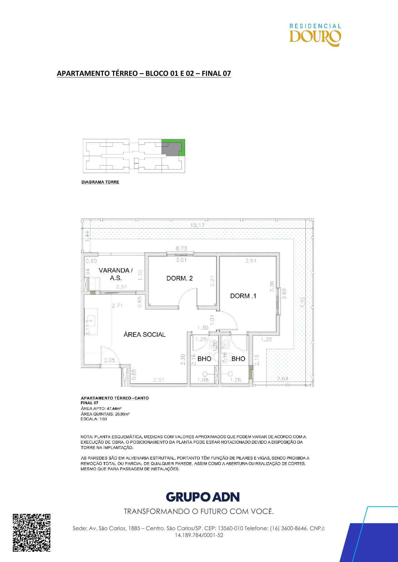 Planta técnica oficial — Planta térreo — final 7 do Residencial Douro da ADN Construtora, em Campinas