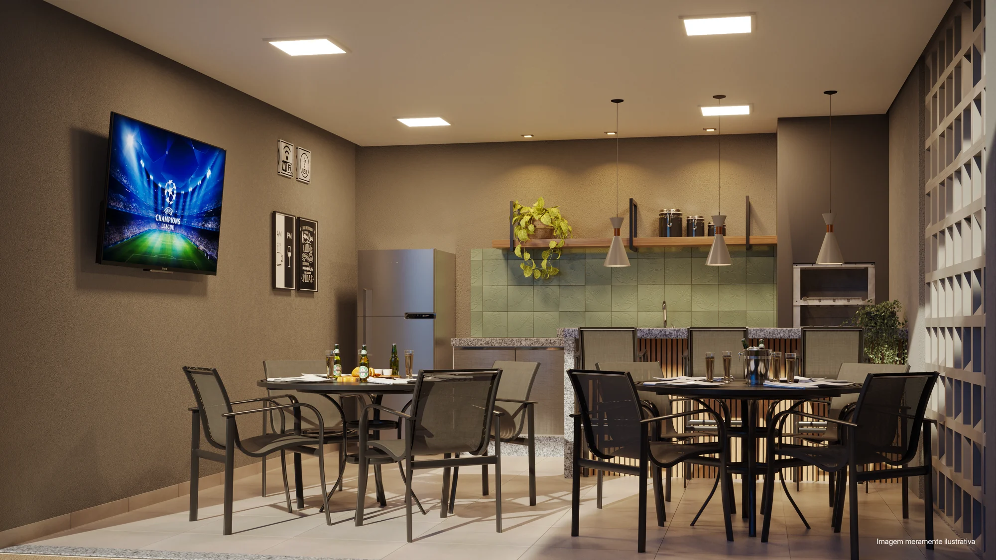 Perspectiva ilustrativa oficial — Quiosque Steak House do Residencial Douro da ADN Construtora, em Campinas