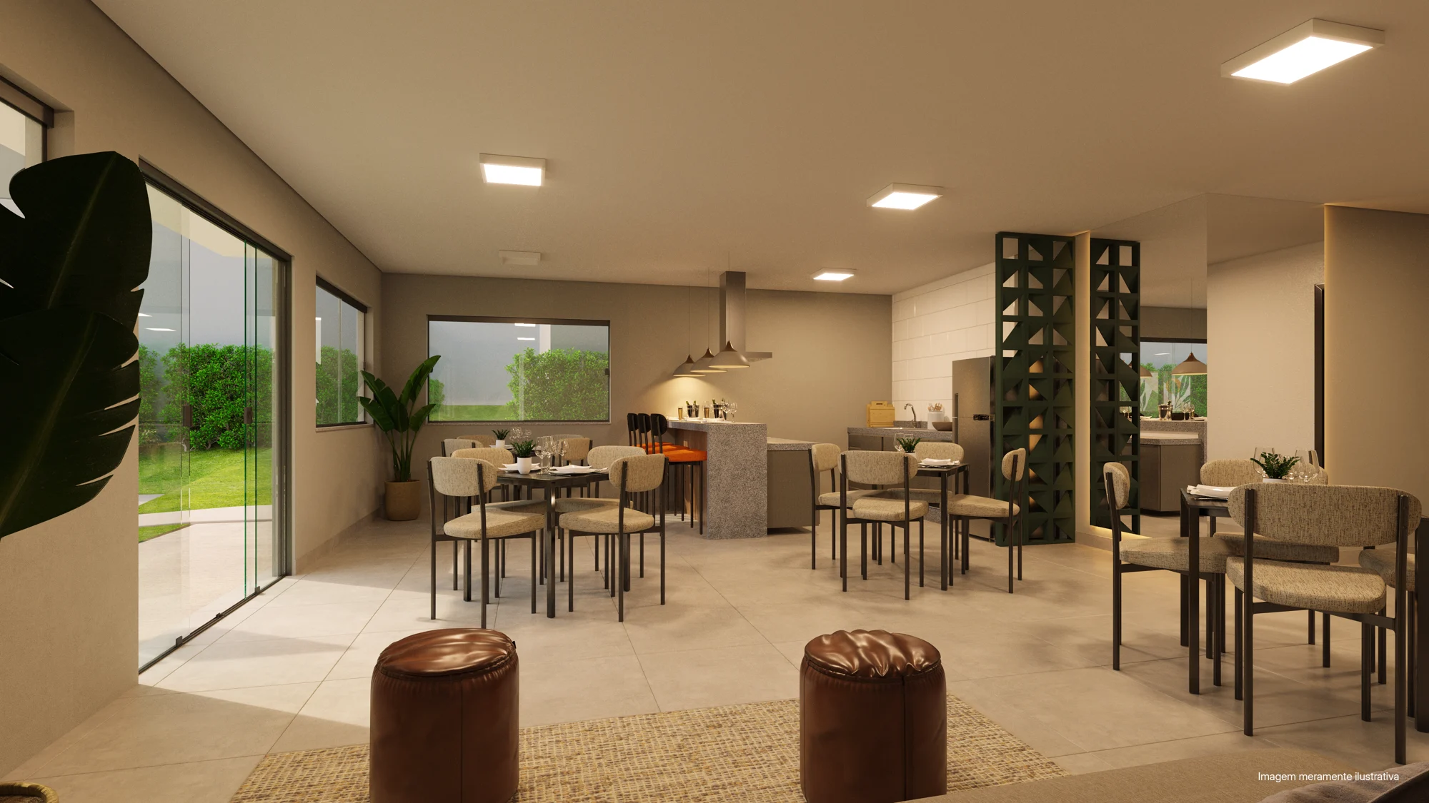 Perspectiva ilustrativa oficial — Salão de festas do Residencial Douro da ADN Construtora, em Campinas