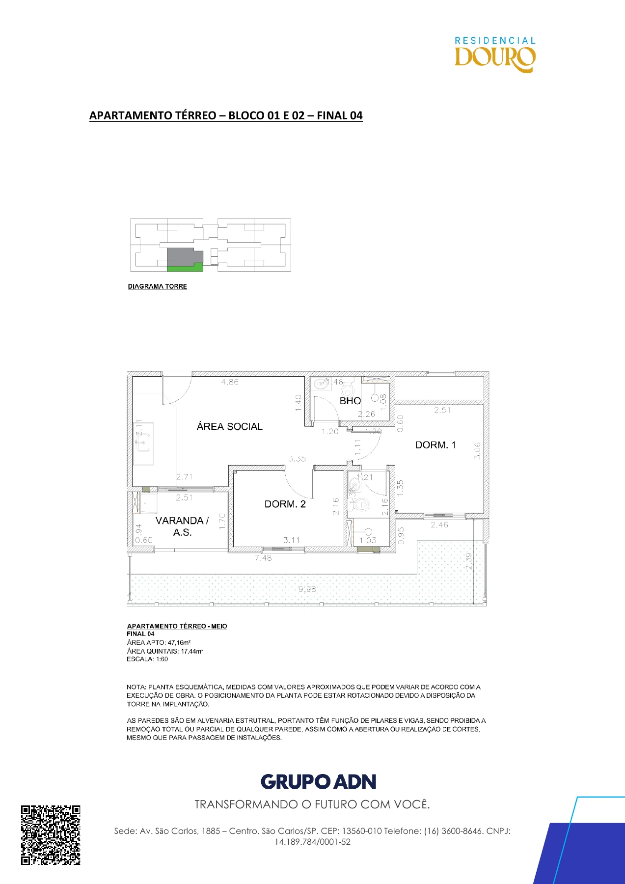 Planta técnica oficial — Planta térreo — final 4 do Residencial Douro da ADN Construtora, em Campinas