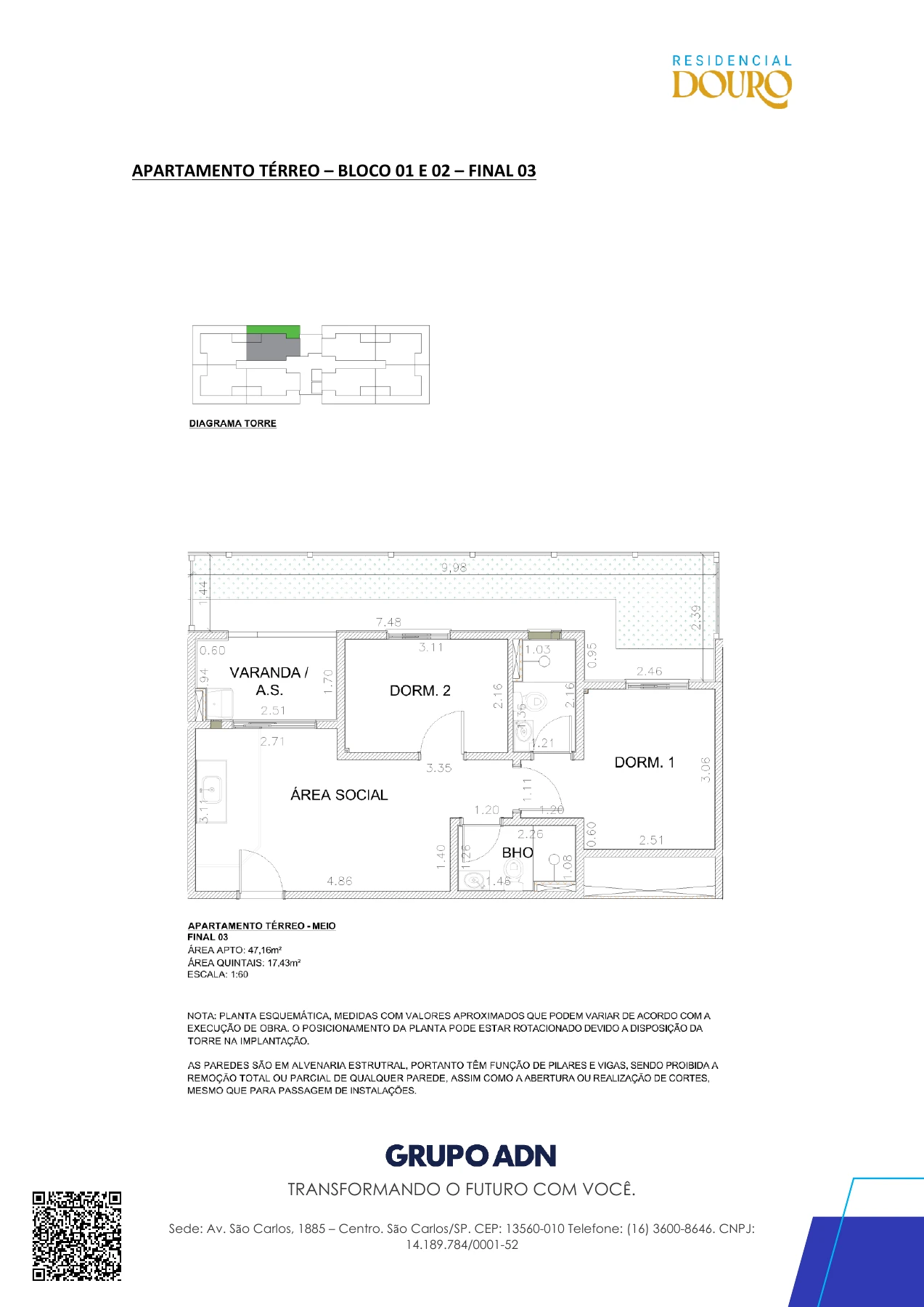 Planta técnica oficial — Planta térreo — final 3 do Residencial Douro da ADN Construtora, em Campinas