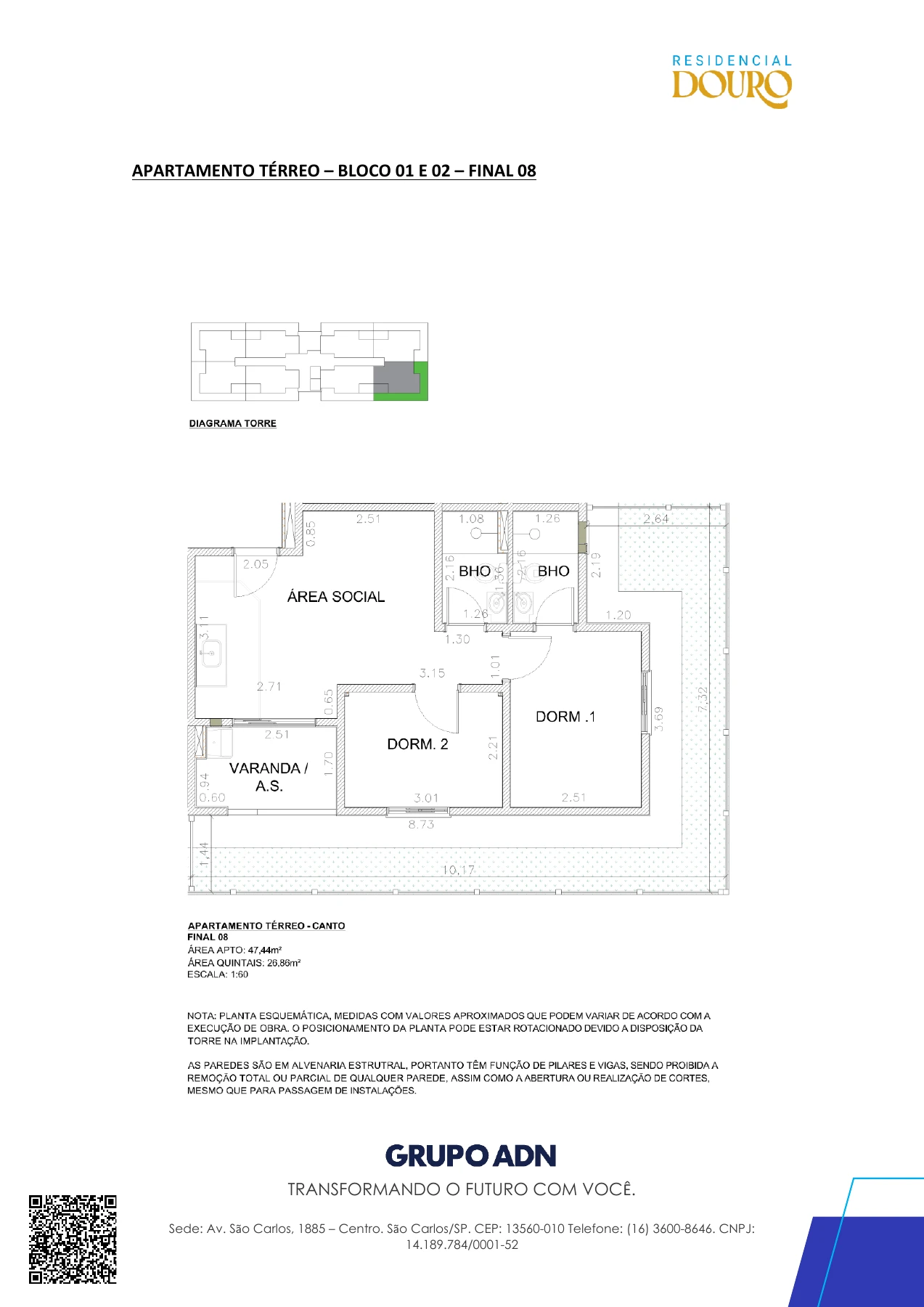 Planta técnica oficial — Planta térreo — final 8 do Residencial Douro da ADN Construtora, em Campinas