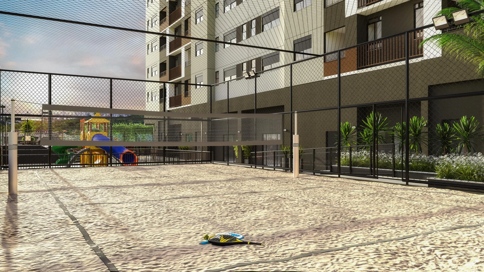 Perspectiva ilustrativa oficial — Quadra de beach tennis do Sensia Taquaral, da Sensia em Campinas