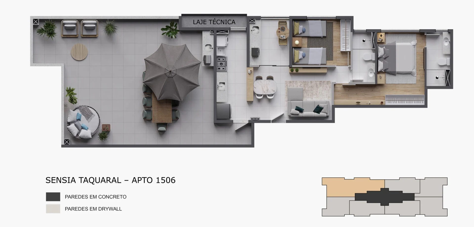 Material técnico oficial — Planta cobertura — 122,32 m² do Sensia Taquaral, da Sensia em Campinas