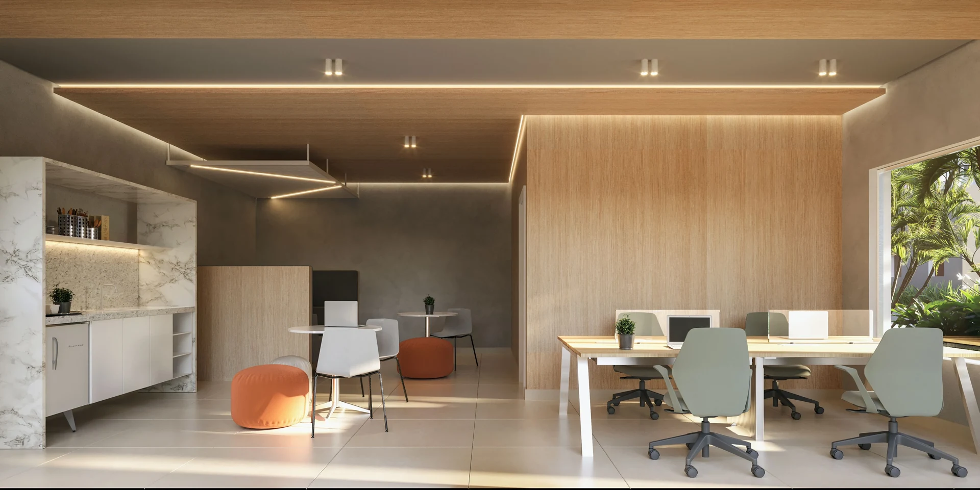 Perspectiva ilustrativa oficial — Coworking do Sensia Swiss View, da Sensia em Campinas