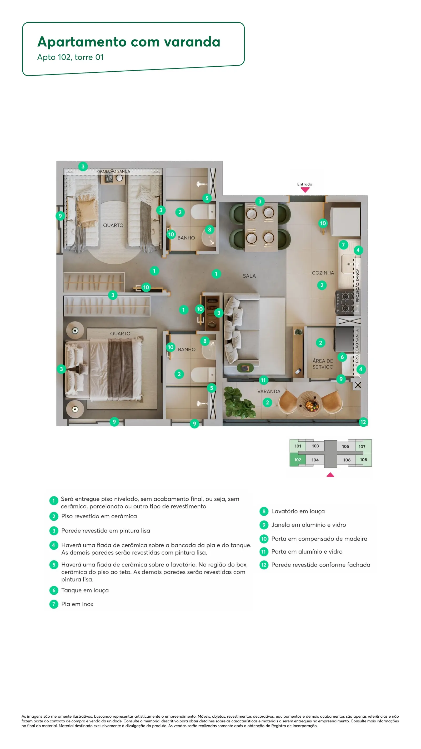 Planta do apartamento com varanda — Portal dos Jatobás